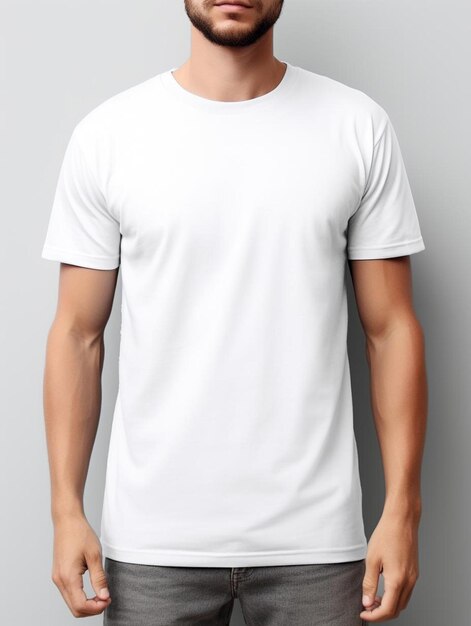 mężczyzna w białej koszuli i białej koszuli z napisem „t-shirt”.