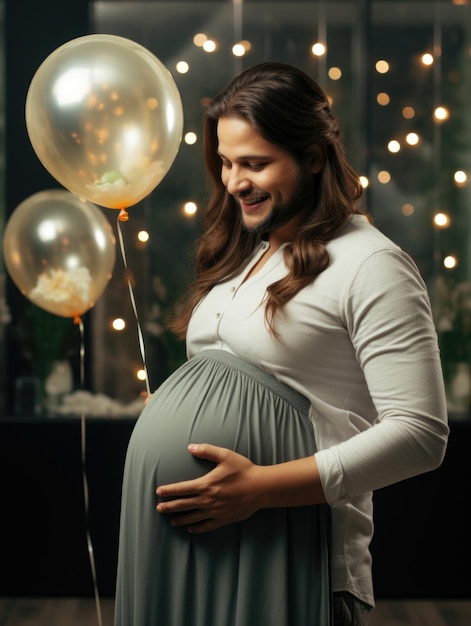 Mężczyzna w ciąży przyszły ojciec świętujący różnorodność w rodzicielstwie z koncepcją mężczyzny w ciąży kwestionującego normy płciowe i rozszerzającego definicję rodziny