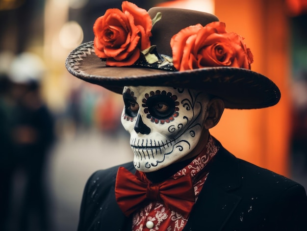 Mężczyzna w Day of the Dead make-up z zabawną pozą