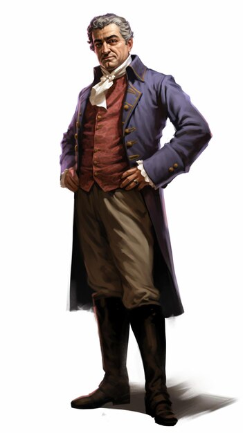 Mężczyzna w fioletowym płaszczu i brązowych spodniach