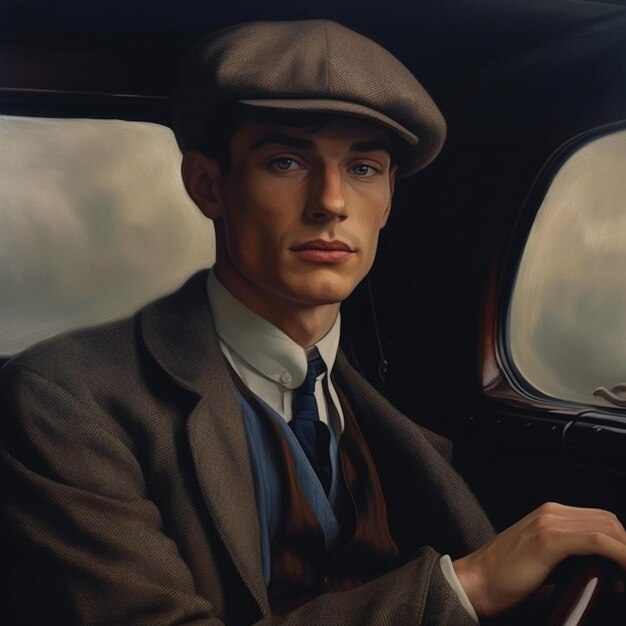 Zdjęcie mężczyzna w garniturze i krawacie siedzący w samochodzie generatywny ai