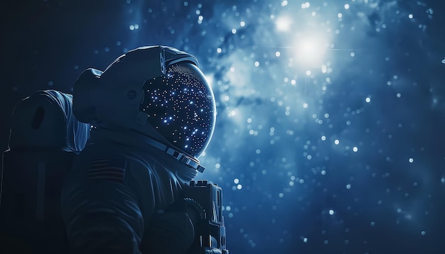 Mężczyzna w garniturze kosmicznym patrzy na gwiazdy.