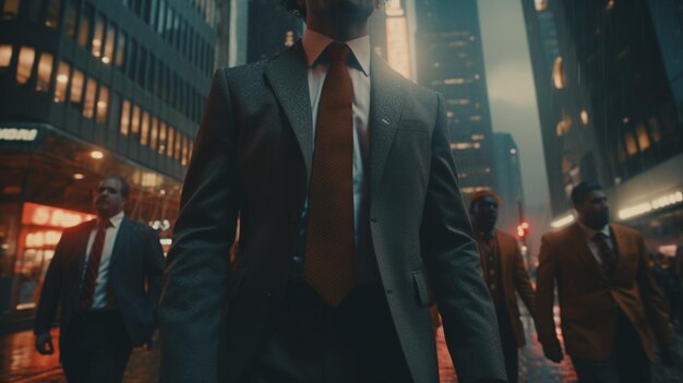 Mężczyzna w garniturze spaceruje po mieście