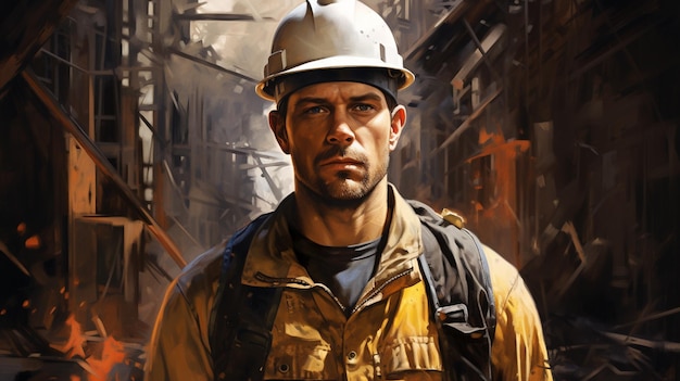 Mężczyzna w kapeluszu stoi przed strażakiem.