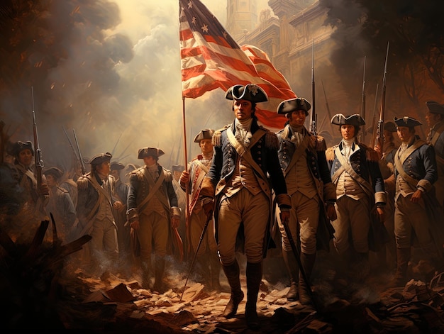 Mężczyzna w mundurze wojskowym trzyma flagę z napisem "Amerykańska flaga"