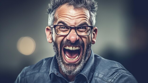 Zdjęcie mężczyzna w okularach krzyczy