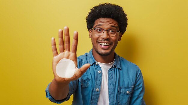 Mężczyzna w okularach trzymający białe jajko