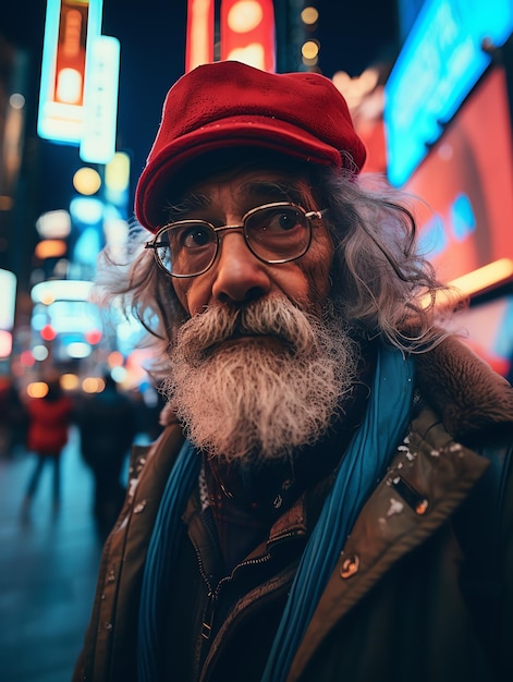 mężczyzna w podróżach na Times Square mężczyzna z blogiem podróżniczym dotyczącym krajobrazów