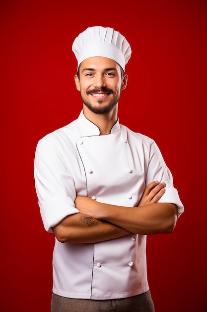 Mężczyzna w stroju szefa kuchni z skrzyżowanymi rękami Generatywna sztuczna inteligencja