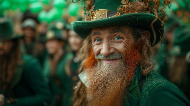 Zdjęcie mężczyzna w zielonym kapeluszu leprechauna uśmiechający się w dzień św. patryka