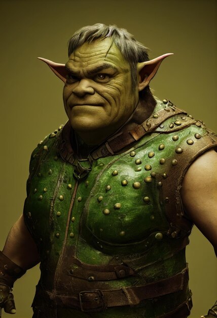 Mężczyzna w zielonym kostiumie z uszami i uszami, które mówią "elf"