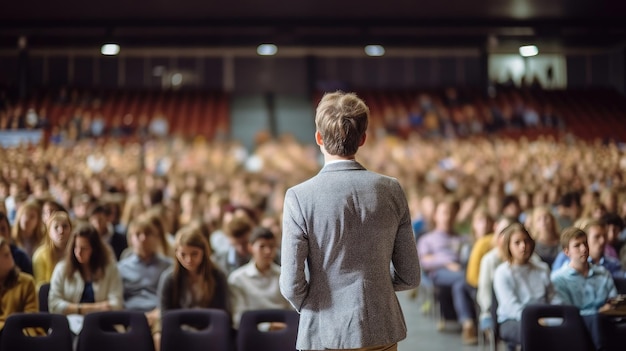 Mężczyzna wygłaszający prezentację w sali warsztatu uniwersyteckiego Publiczność lub sala konferencyjna Szkolenie Generatywne Ai