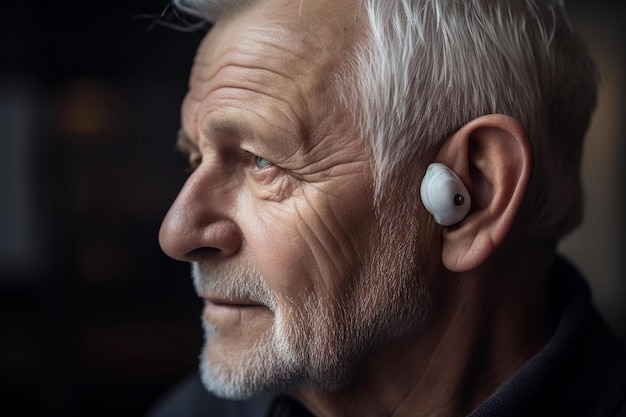 Mężczyzna z aparatem słuchowym na uchu