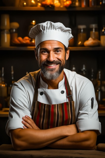 Mężczyzna z brodą i kapeluszem szefa kuchni Generatywna sztuczna inteligencja