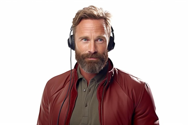 Mężczyzna z brodą noszący słuchawki
