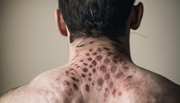 Mężczyzna z chorobą skóry na plecach