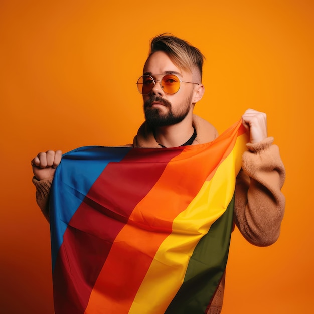 Mężczyzna Z Generatywną Flagą Lgbtq Ai