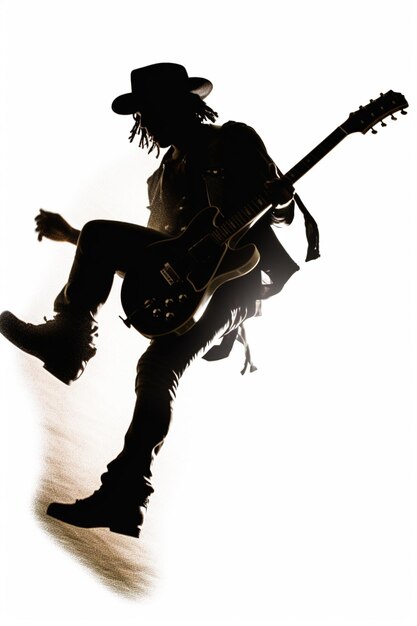 Zdjęcie mężczyzna z gitarą na plecach jest zarysowany na białym tle.