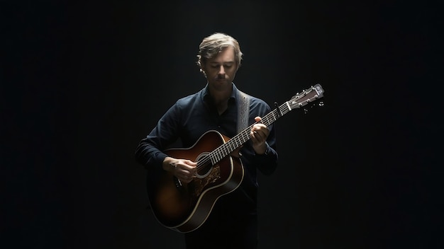 Mężczyzna z gitarą w ciemności