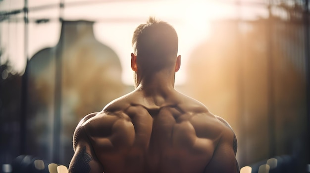 Mężczyzna z mięśniami na plecach na siłowni