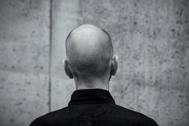 Zdjęcie mężczyzna z ogoloną głową w czarnej koszuli odpowiedni do różnych projektów