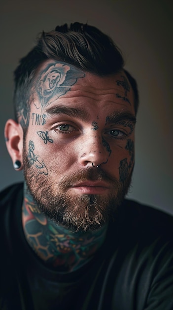 Mężczyzna z tatuażami na twarzy i tatuaż mężczyzny z tatuażymi na twarzy