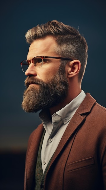 Mężczyzna z Zachodu z krzaczastą brodą w okularach