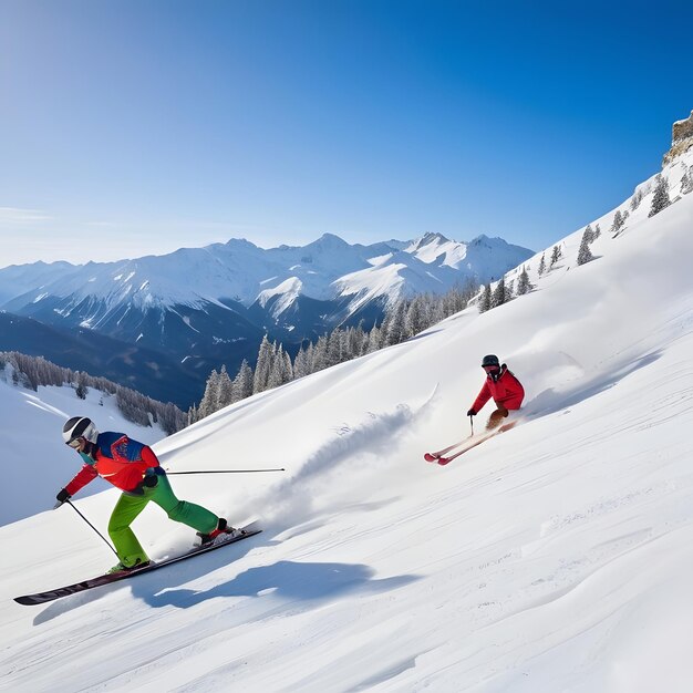 Zdjęcie mężczyźni snowboard w ekstremalnej zimie skoki górskie akrobacja przygoda ai generowane