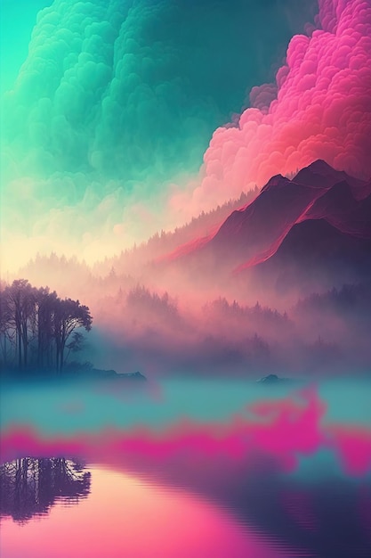 mgła pokryta kolorowym krajobrazem przyrody