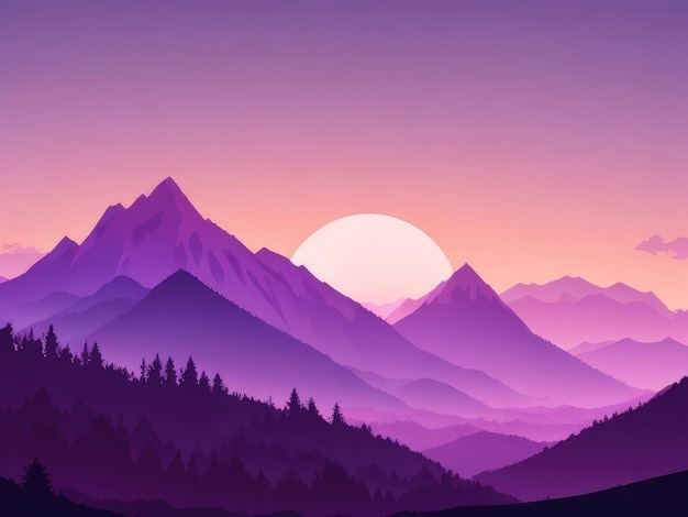 Zdjęcie mglista góra tapeta w fioletowym odcieniu