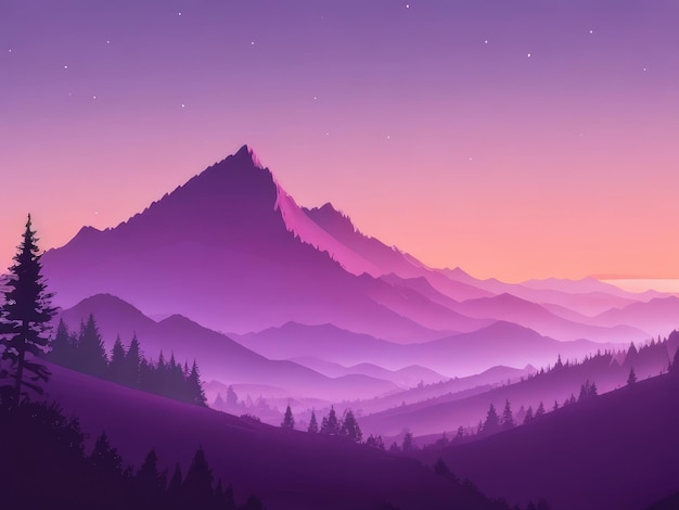 Mglista góra tapeta w fioletowym odcieniu