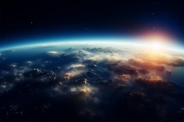 Mglista niebiańska scena Widok Ziemi pokazany na rozmytym tle przestrzeni