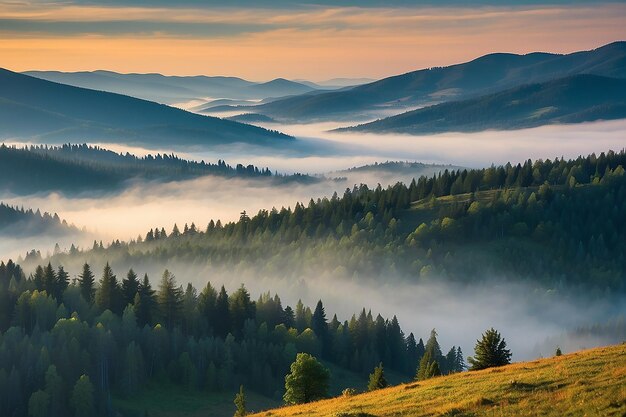 Mglisty górski krajobraz Góry Karpaty Ukraina