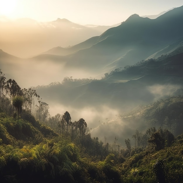 Mglisty poranek na wzgórzach Munnar