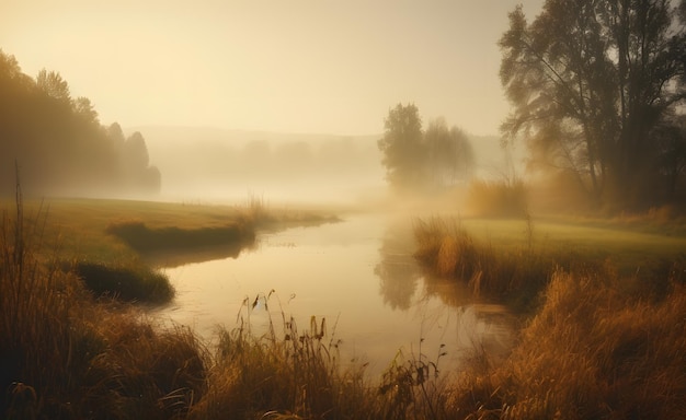 Mglisty poranek nad rzeką