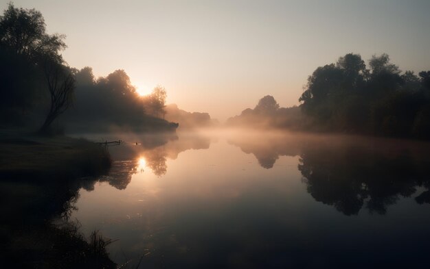 Mglisty poranek nad rzeką