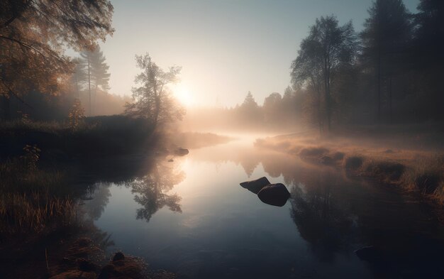 Mglisty poranek nad rzeką