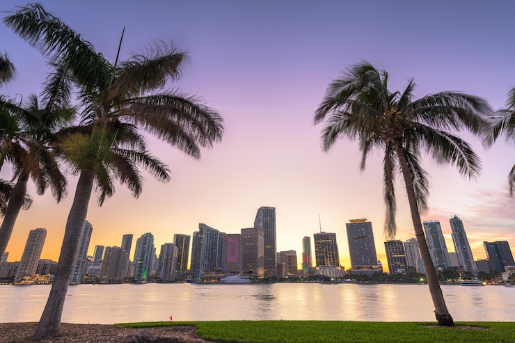 Zdjęcie miami florida usa centrum miasta skyline on the bay