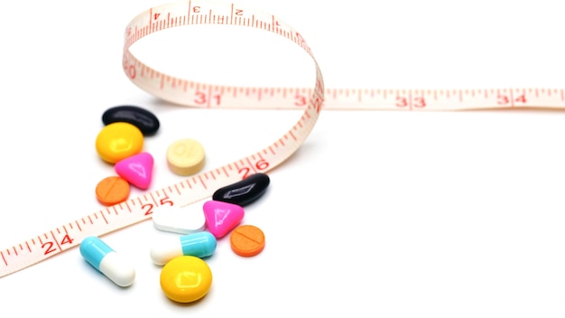 Miarka i tabletki do koncepcji diety medyczna opieka zdrowotna i profilaktyka