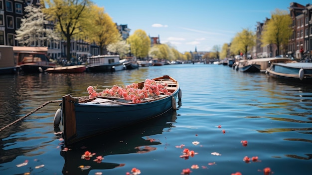 Miasto Amsterdam na kanale z domami na rzece