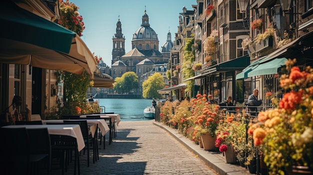 Miasto Amsterdam na kanale z domami na rzece