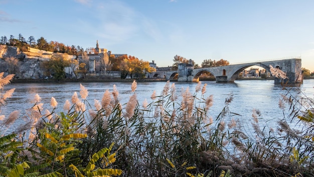 Zdjęcie miasto avignon i jego słynny most zdjęcie zrobione we francji jesienią