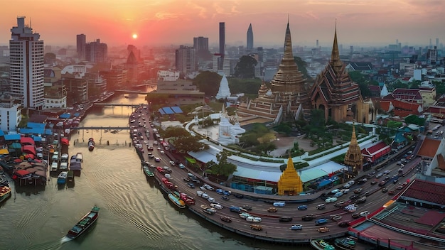 Miasto Bangkok o wschodzie słońca w Tajlandii