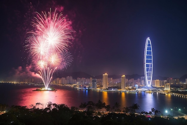 Miasto Da Nang wypala fajerwerki, by powitać księżycowy nowy rok.