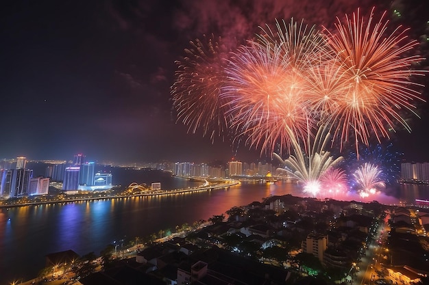 Miasto Da Nang wypala fajerwerki, by powitać księżycowy nowy rok.