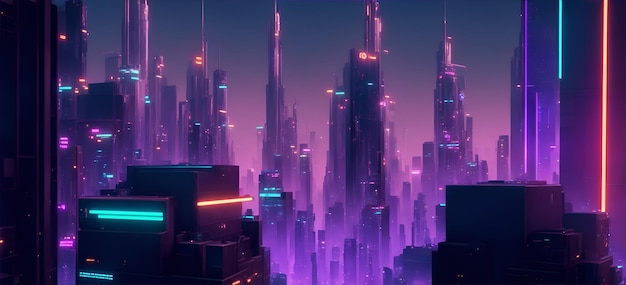 Miasto przyszłości z neonowym światłem