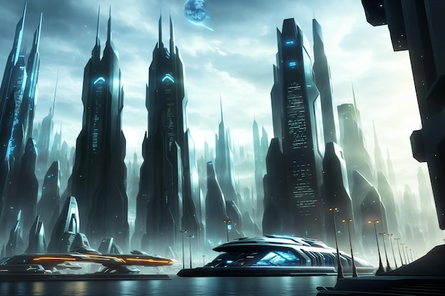 miasto sci fi z futurystycznymi budynkami na tle nieba grafika koncepcyjna cybernetyczne miasto metaverse