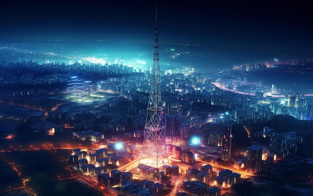 Miasto wieży telekomunikacyjnej w koncepcji komunikacji nocnej