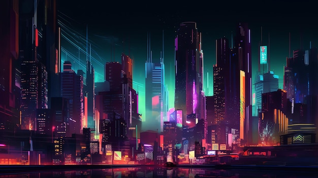 Miasto z neonami i napisem „miasto świateł”