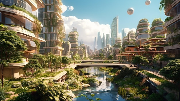 Zdjęcie miasto zaangażowane w odpowiedzialność za środowisko rozwój miast innowacyjne projekty zielonej inżynierii